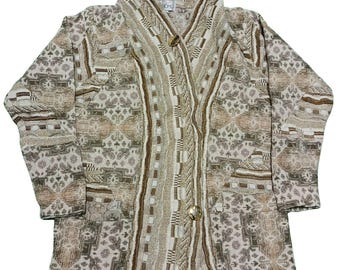 Vintage Tapestry Knit Jacket | 90s Abstract Art to Wear, Coogi Style Coat Size L