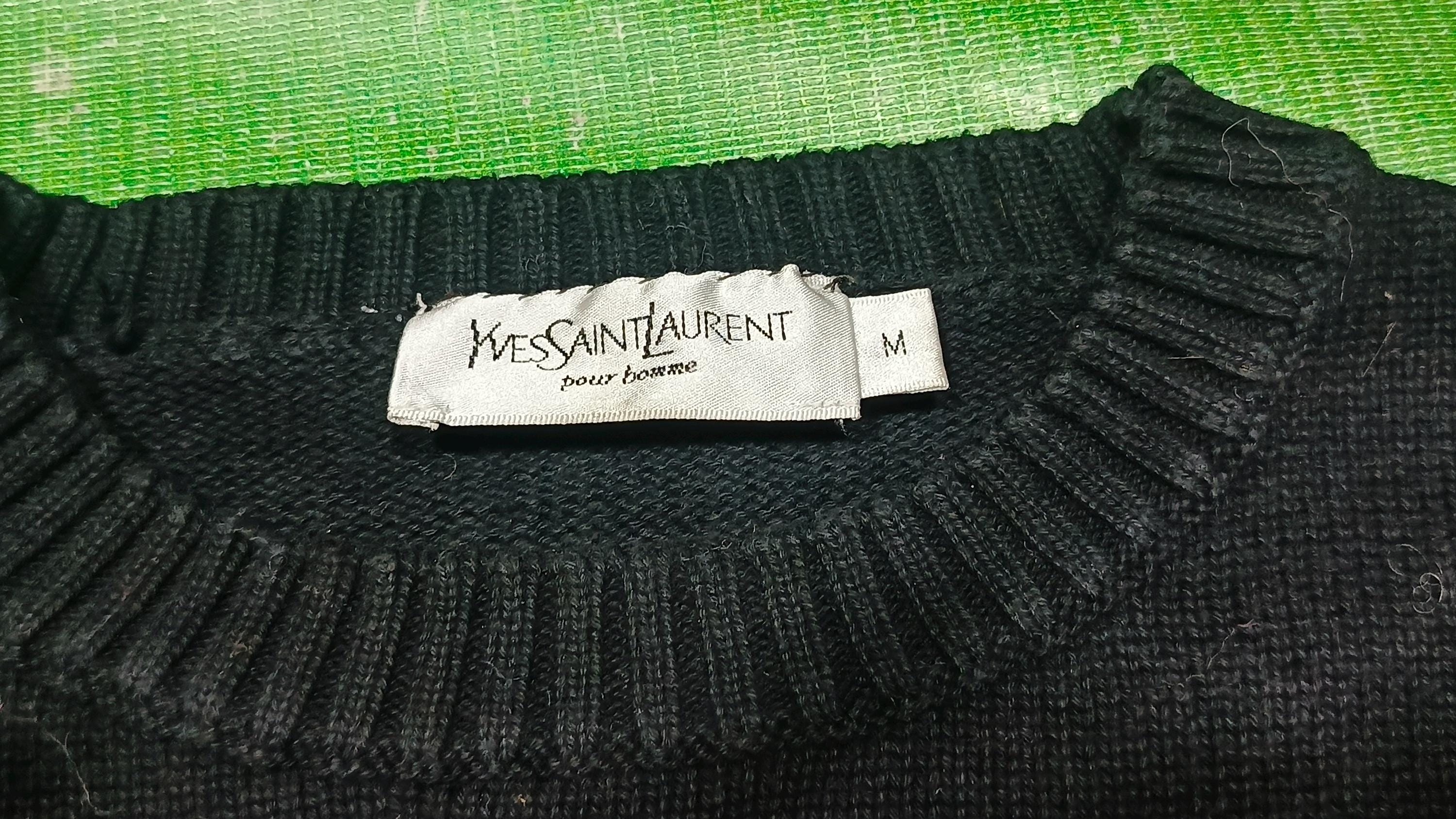Vintage YSL Logo Sweater: Black Cotton Knit, French Designer (size