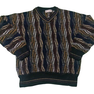 Vintage 90s Coogi Style Knit Sweater - Norm Thompson Wool Blend - Size L