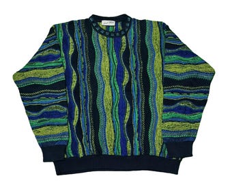 Vintage 90s Coogi Style Sweater: Abstract 3D Knit Pullover, Size XL