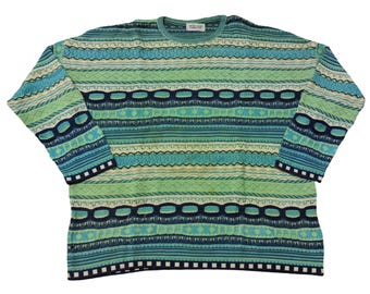 Vintage Coogi Style Cotton Knit Sweater: 80s 90s Geometric Pullover