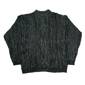 Vintage 90s Zen Sport Coogi Style Sweater 2XL – Textured 3D Knit Pullover – Retro Oversized Streetwear – Black Chunky Knit Jumper