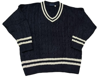 Vintage Lord’s Home of Cricket Tennis Sweater Cable Knit V Neck Size M