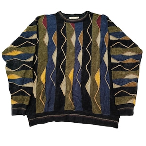 Vintage 90&#39;s Pronto Uomo Coogi Style Sweater | Pullover Crew Neck Jumper | Cosby Biggie Cable Knit Streetwear Size L