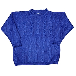 Vintage 80s Mohair Cable Knit Sweater - Blue Oversized Pullover