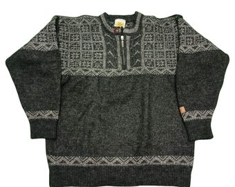 Vintage Norwegian Wool Fair Isle Sweater: Lill Design Quarter-Zip