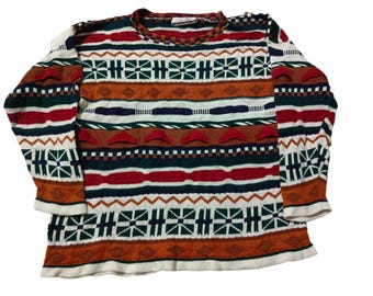 Vintage 90s Coogi Style Sweater: Textured Knit Abstract Jumper