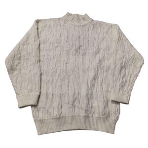 Vintage 90s Coogi Style Sweater – Textured 3D Knit Pullover – Retro Oversized Streetwear – White Chunky Knit Jumper | Size Small Petite