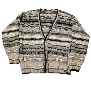 Vintage 90s Tosani Coogi Style Cardigan Sweater | Textured 3D Knit Button-Up | Retro Oversized Fit | Unique Pattern | Rare Streetwear