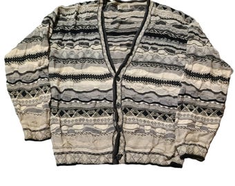 Vintage 90s Tosani Coogi Style Knit Cardigan: Retro Oversized Button-Up