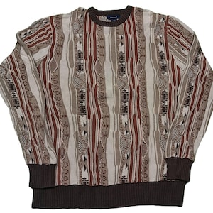 Vintage Coogi Style 3D Strick Pullover: 90er Jahre Retro Pullover, Größe L