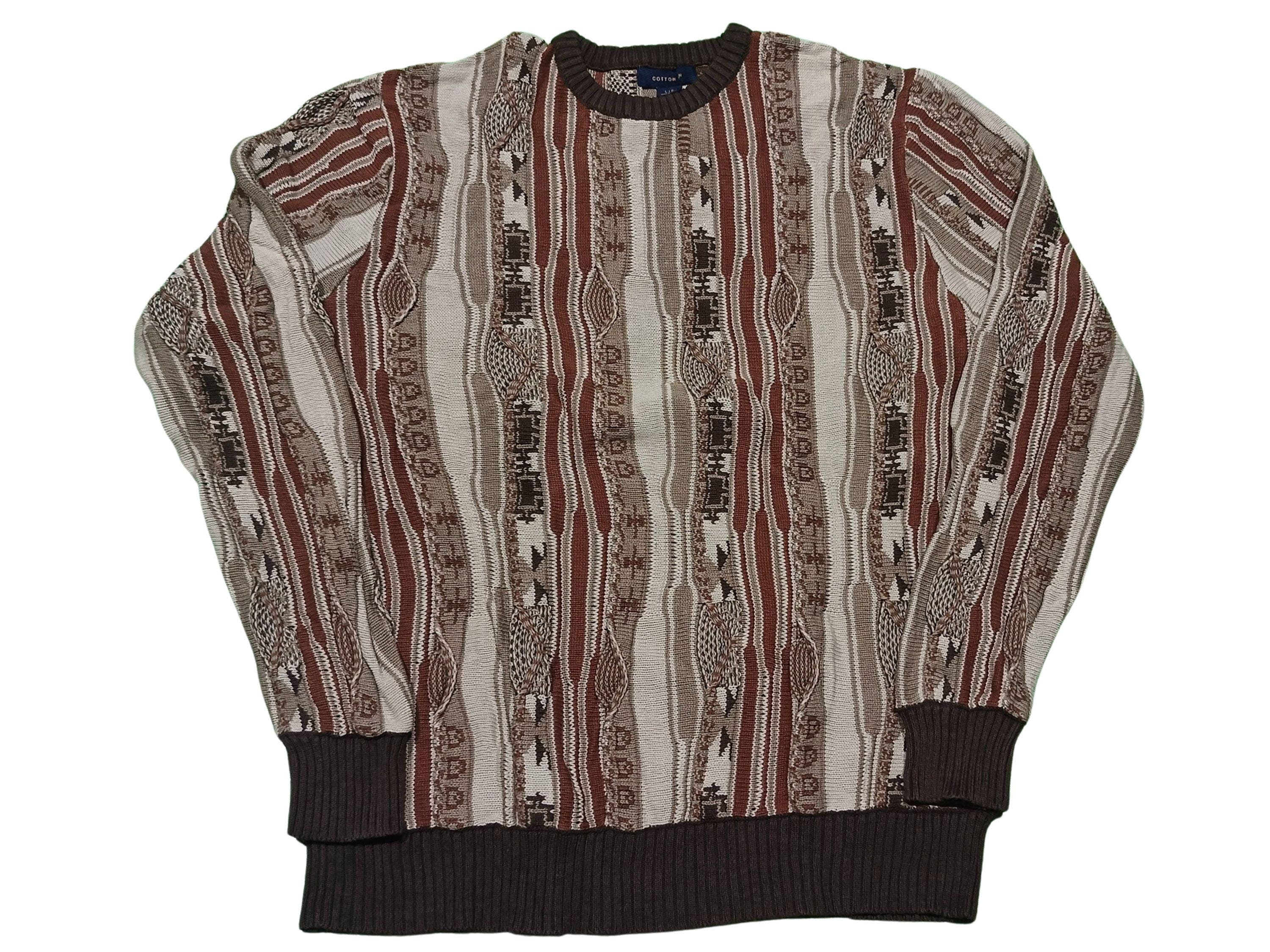 Vintage Coogi Style 3D Knit Sweater: 90s Retro Pullover, Size L 