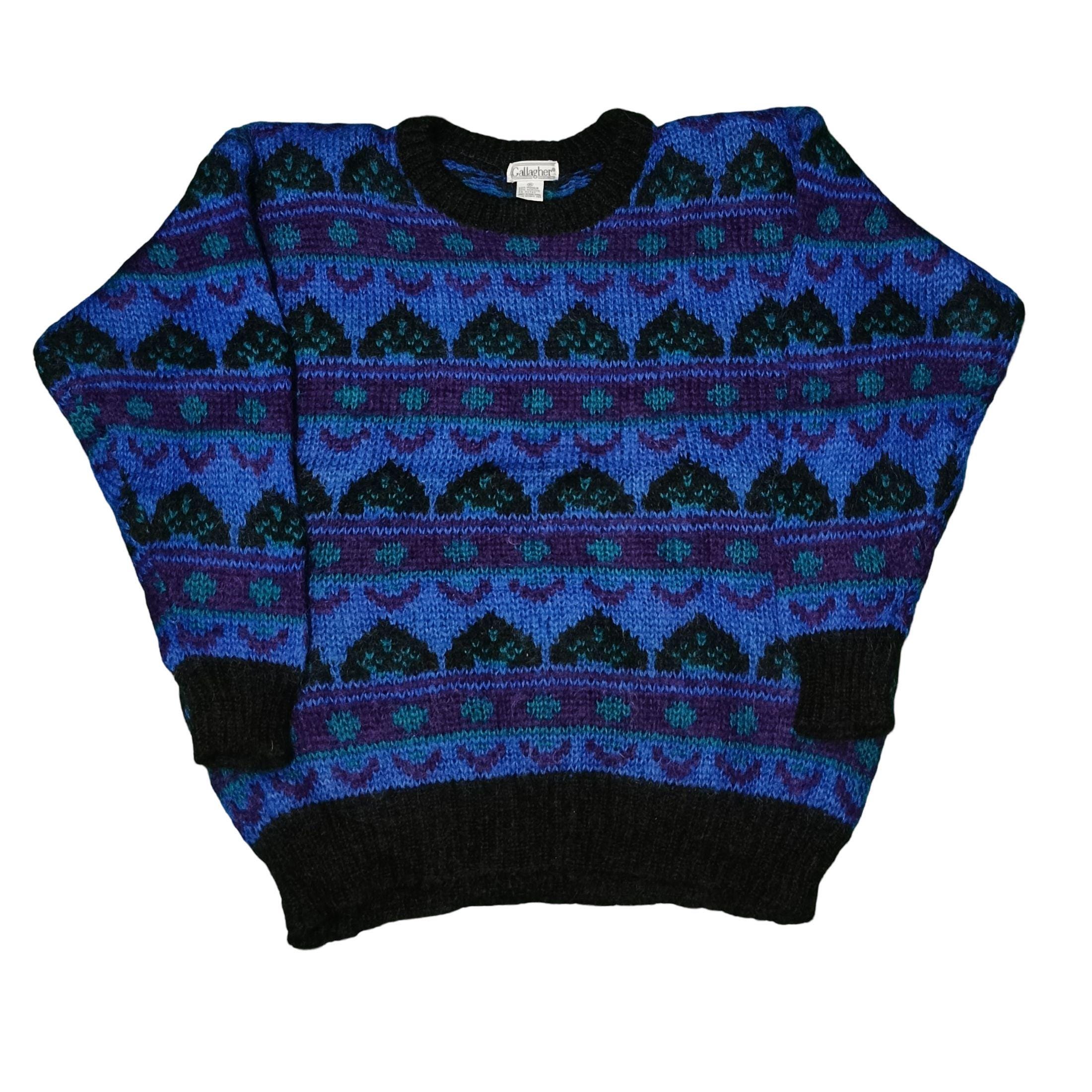 Vintage Mohair Blend Sweater XL: 80s Geometric Knit Pullover - Etsy