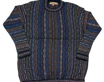 Vintage Chapare Sweater: Textured Blue Coogi-Style Knit Pullover (Size Large)