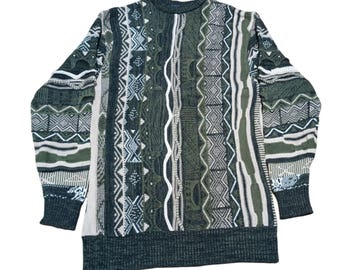 Vintage 90s Coogi Style Sweater, Textured Abstract Knit Jumper Size S/P