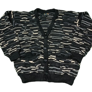 Vintage Coogi Wool Cardigan: 3D Textured Knit, Retro Hip Hop (Size L)