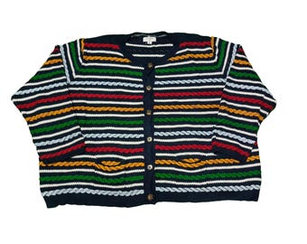 Vintage 90s Coogi Style Cardigan Sweater: Textured Knit, Oversized Fit 2XL