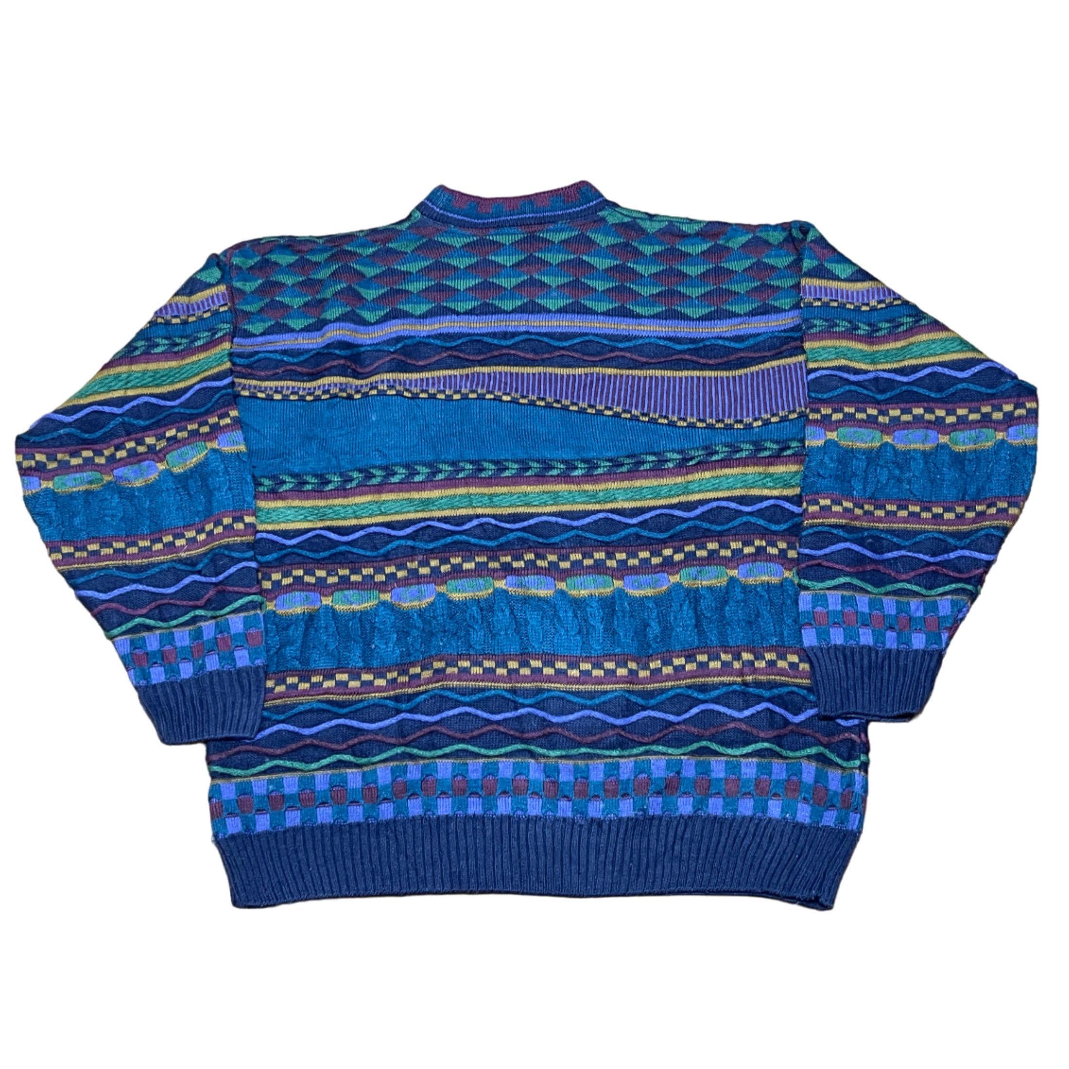 Vintage 90s 3D Knit Sweater Shop Pullover: Coogi Style Geometric