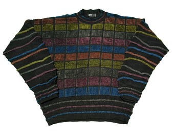 Vintage 90s Coogi Style Knit Sweater: Retro Oversized Pullover