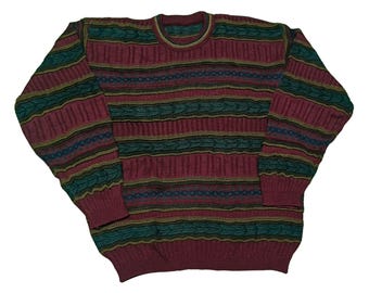 Vintage 90s Coogi Style Knit Sweater: Abstract 3D Pullover