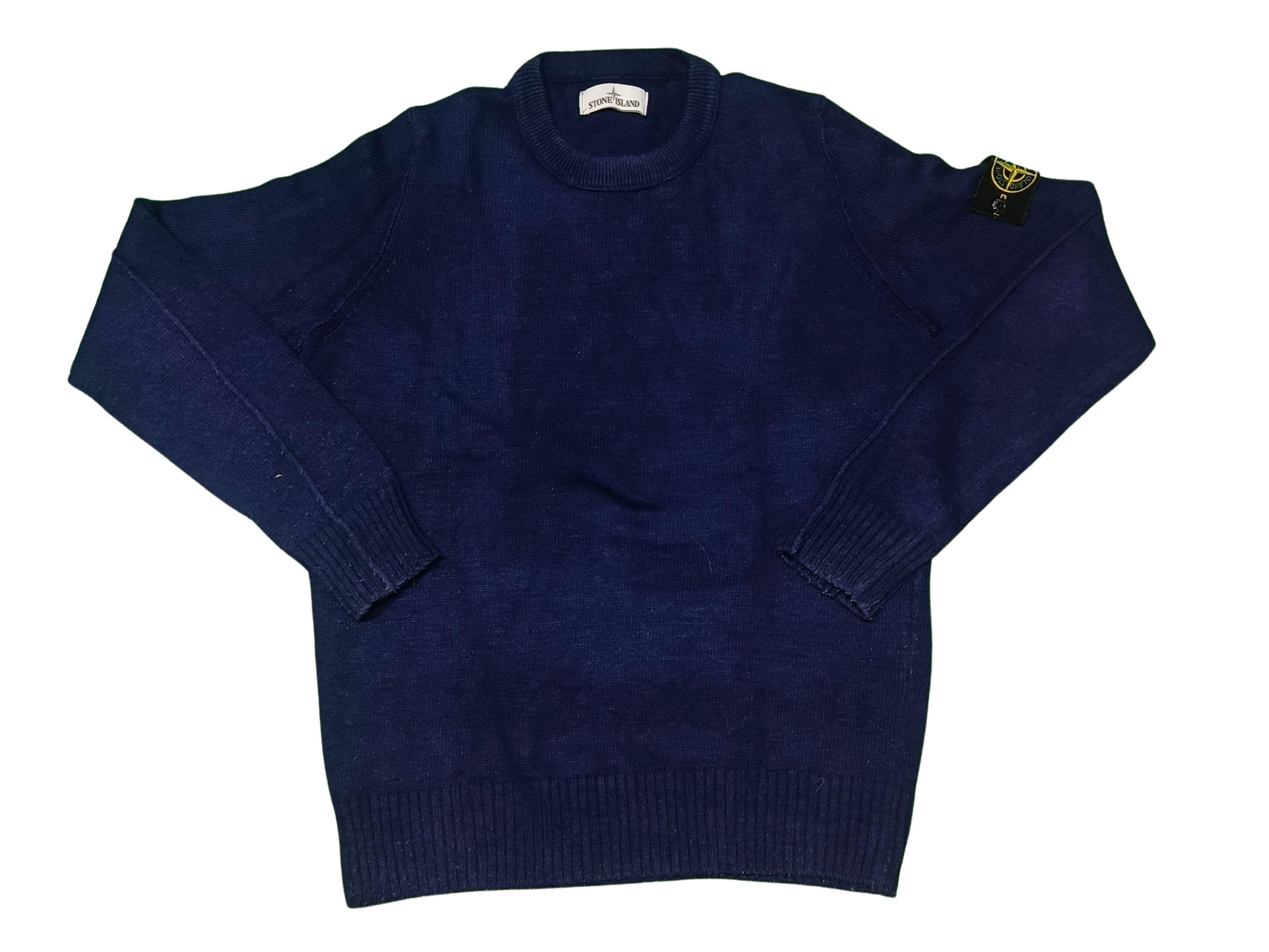 トップス stone  crew neck knit sweater navy Stone Island Knit Sweater - Navy Blue Designer Jumper - Size M - Etsy