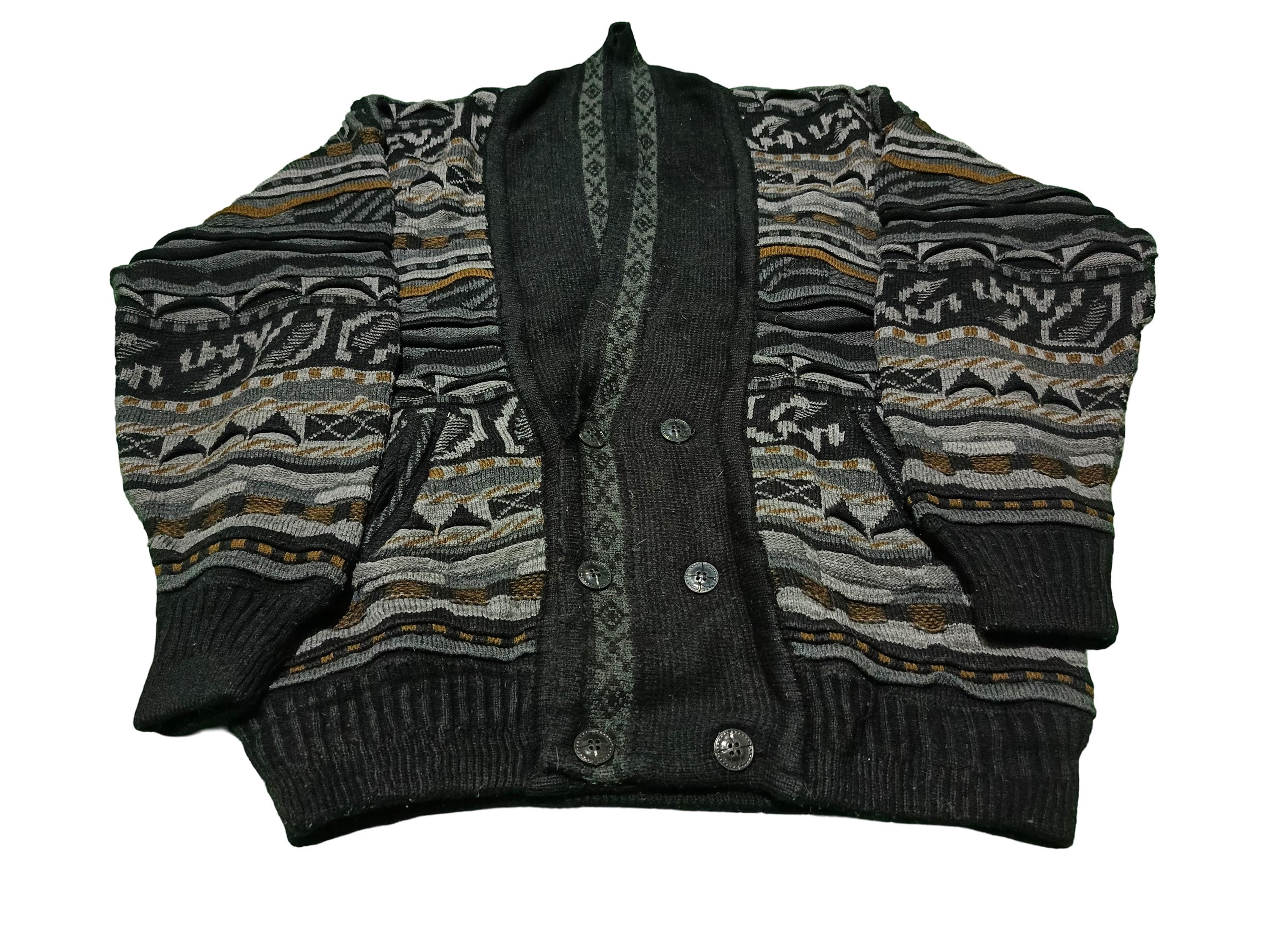 90’s COOGI S/S 3D Knit Cardigan Vintage 90s Coogi Style Knit Cardigan: Retro Oversized Button-up