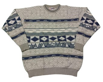 Vintage Coogi Style Knit Sweater XL - 90s Abstract Geometric Pullover
