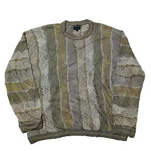 Vintage Coogi 3D Knit Sweater 2X: Earth Tone Wool Blend Pullover