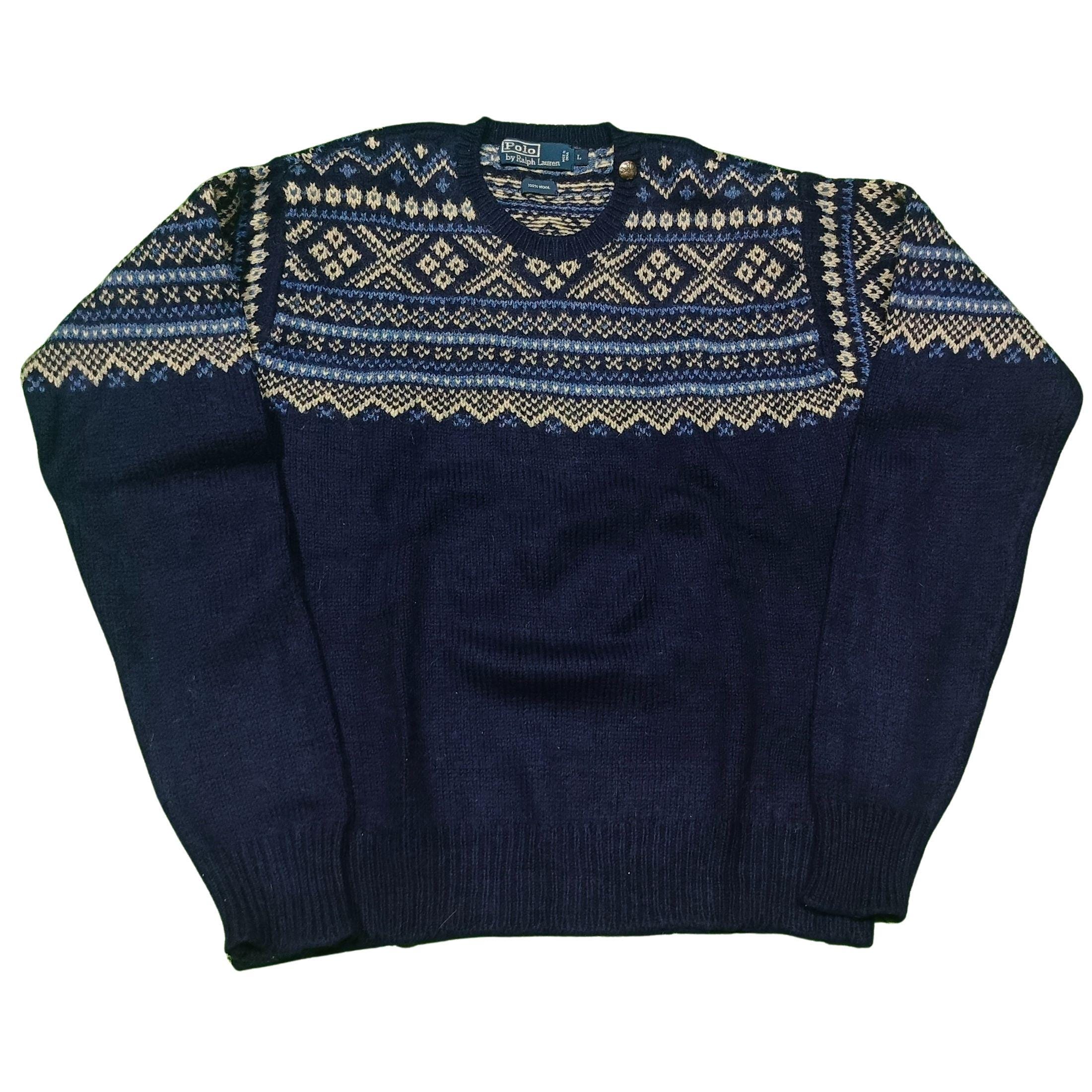 80s Polo by Ralph Lauren リブラインニット ヴィンテージ 80s Ralph Lauren flag sweater / vintage navy blue | ReCAP