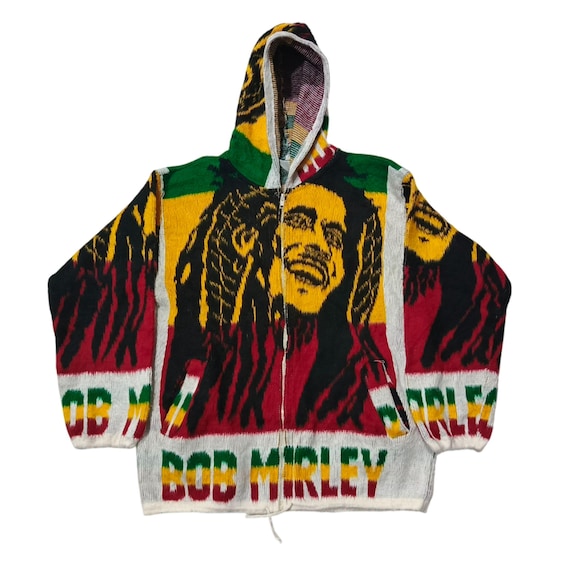 Vintage Bob Marley Wool Hoodie: Handmade Andean Llama Knit Jacket