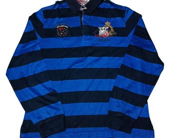 Vintage Paul & Shark Rugby Shirt | Blue Striped Nautical Polo, Size S