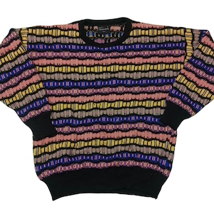 Vintage 80s Farentino Roma Knit Sweater: Colorful Abstract Coogi Style, Size L
