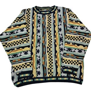 Vintage 90s Coogi Style Sweater – Textured 3D Knit Pullover – Retro Oversized Streetwear  –Chunky Knit Jumper | Size L