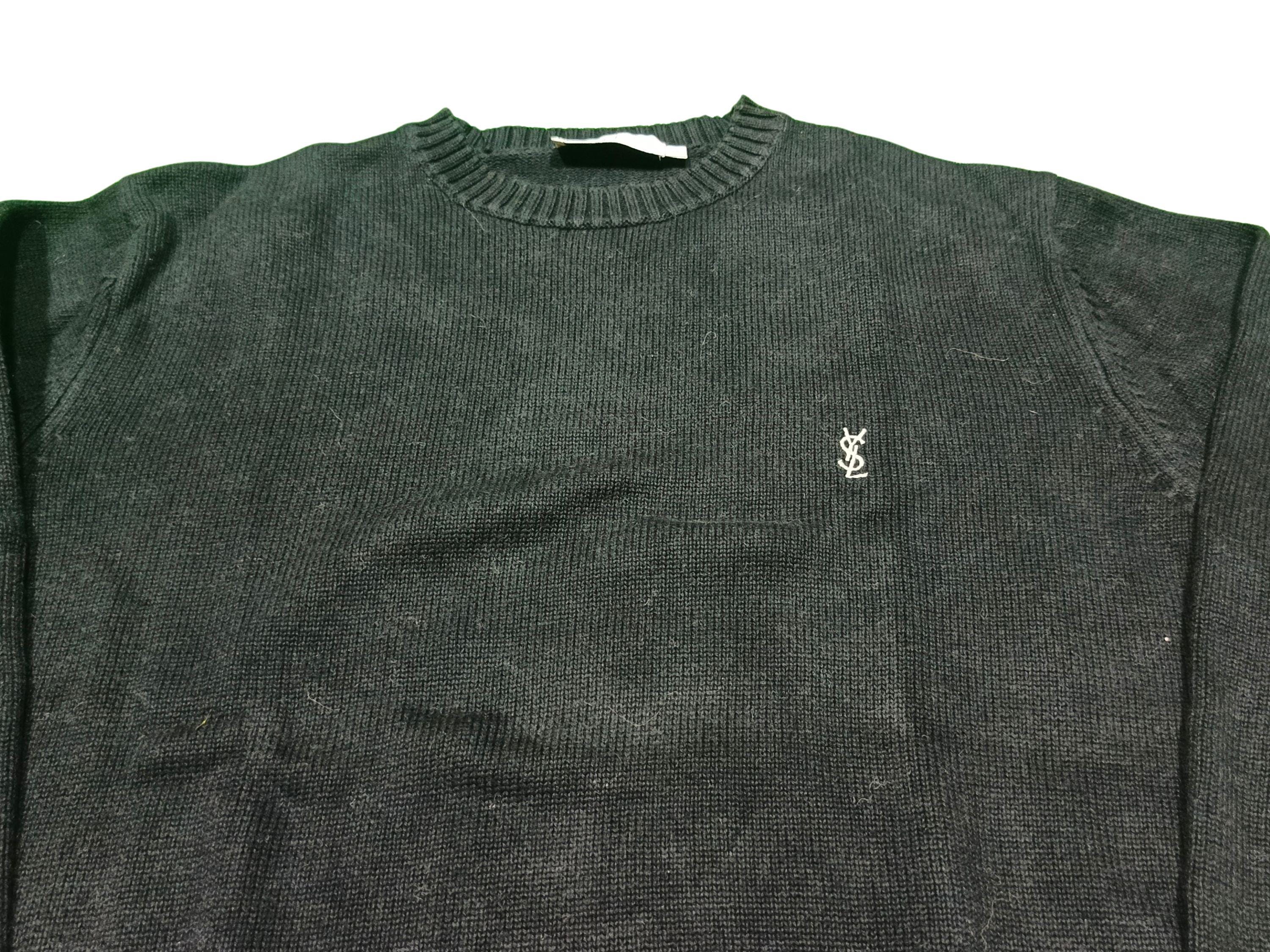 Vintage YSL Logo Sweater: Black Cotton Knit, French Designer (size