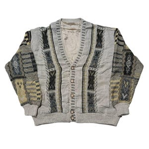 Vintage 90s Coogi Style Knit Cardigan: Retro Textured Button-Up