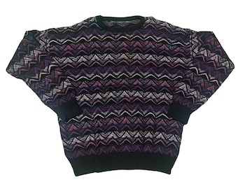 Vintage Coogi Style Knit Sweater: 90s Abstract Geometric Pullover (L/XL)