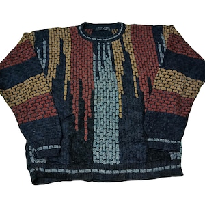 Vintage Protege Coogi Style Sweater For Men | 90s Retro Pullover Crewneck Jumper | Cosby Biggie Oversized Streetwear | Size L