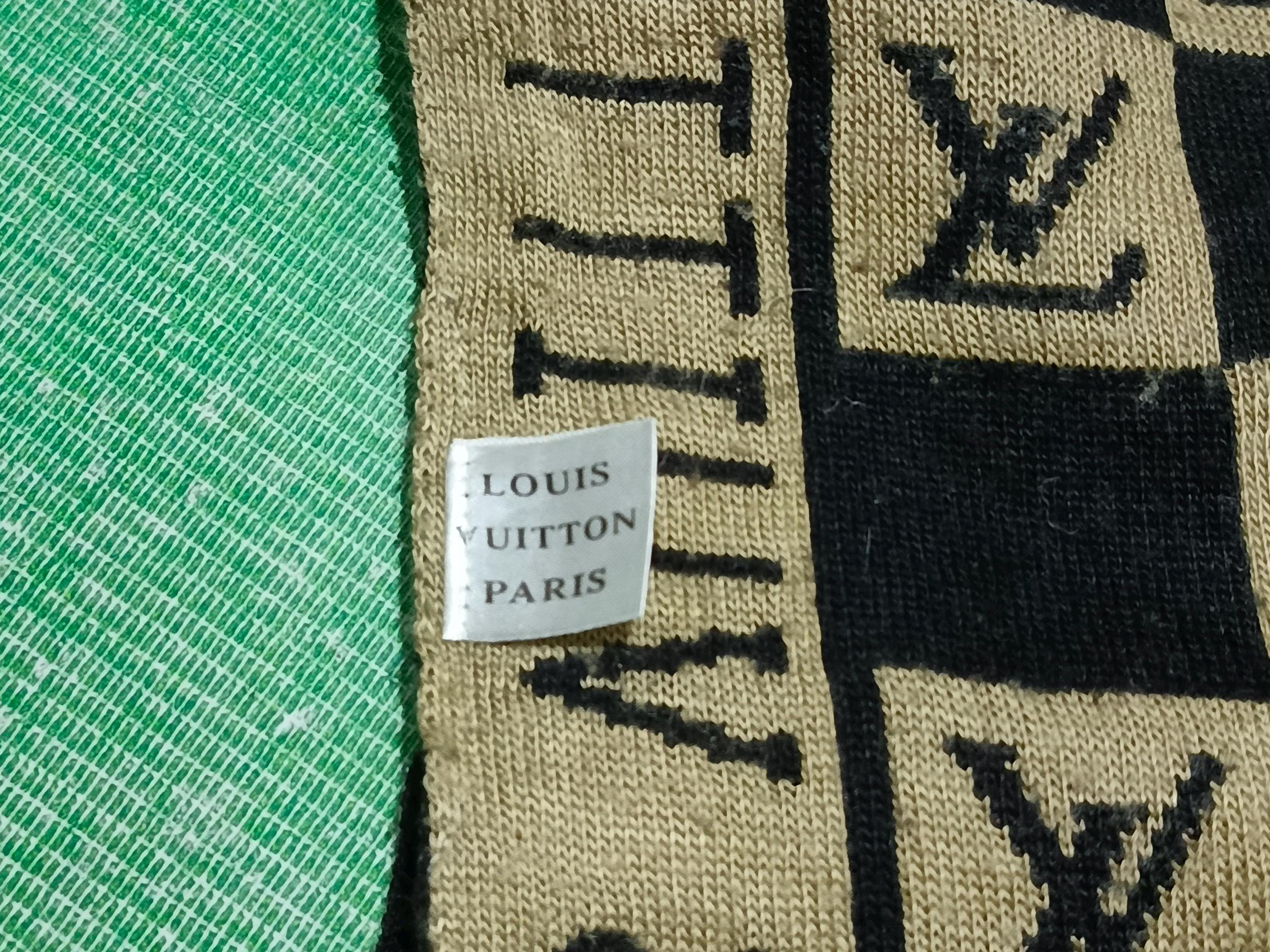 Authentic Louis Vuitton Monogram Check Scarf: Black Beige Wool 72