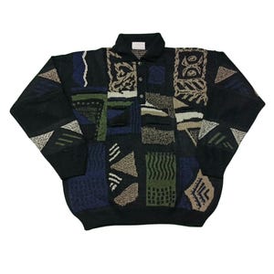 Vintage 90s Coogi Style Sweater | Textured Chunky Knit Jumper | Collared Pullover Cosby Biggie Sweater | Retro Streetwear Size 48