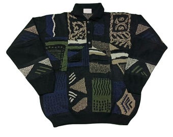オーストラリア製 coogi 3D crew neck knit 80s 90s Vintage 1990s Coogi Made in Australia 3D Knit 100% Cotton Abstract