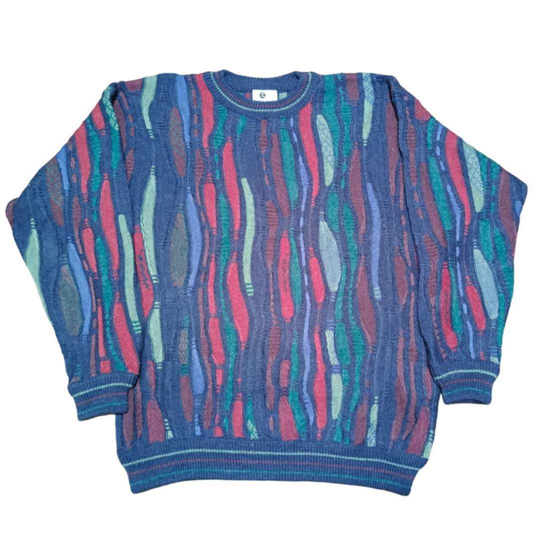 Vintage 90s Coogi Style Sweater: Abstract 3D Knit Pullover, Men's