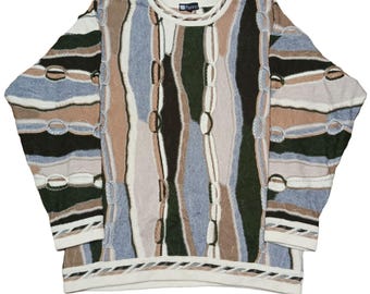 Vintage 90s Coogi Style Textured Sweater | Abstract Knit Pure Wool Pullover Size XL