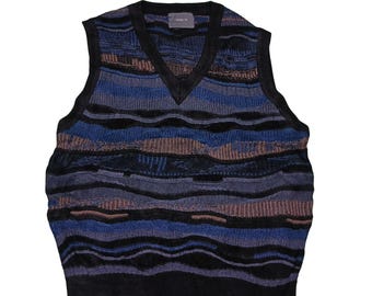 Vintage 90s Textured Knit Sweater Vest – Blue Cosby Jumper Size M