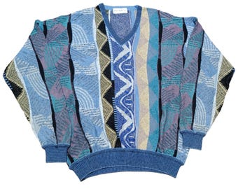 Vintage 90s Coogi Style Sweater: Textured Abstract Knit, Size L