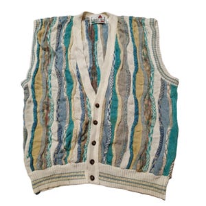 Vintage 90s Coogi Style Cardigan: Colorful Knit Sweater, Size L