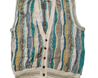 Vintage 90s Coogi Style Cardigan: Colorful Knit Sweater, Size L