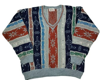 Vintage 90s Coogi Style Knit Sweater: Retro Hip Hop Jumper (Size XL)