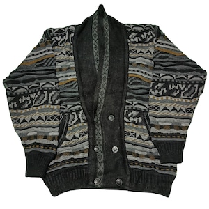 Vintage 90s Coogi Style Knit Cardigan: Retro Oversized Button-Up (XL)