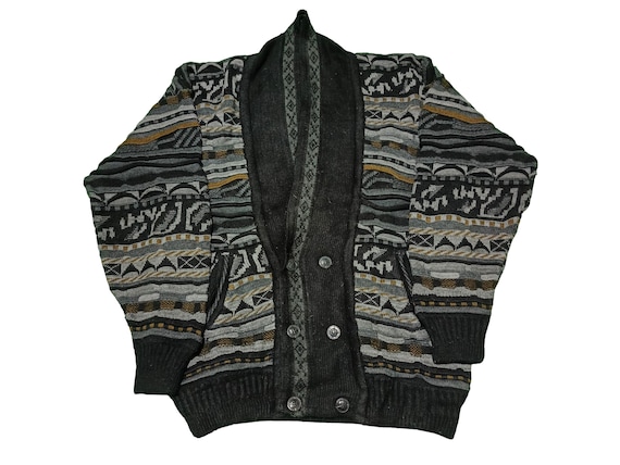 Vintage 90s Coogi Style Knit Cardigan: Retro Oversized Button-up