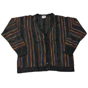 Vintage 90s Coogi Style Cardigan Sweater | Textured Knit Button-Up | Retro Oversized Fit | Unique Pattern Streetwear
